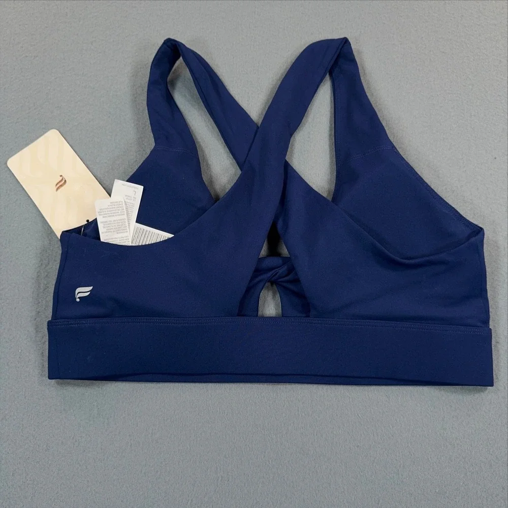 Fabletics Navy Blue Twist Front Cross Back Sports Bra Size Large BA2044049-8510